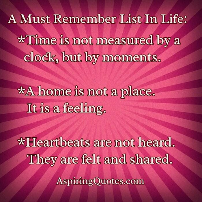 A must remember list in life